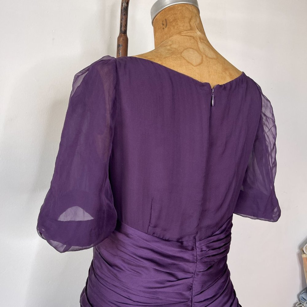 J. Mendel Paris Ruffled Tiered Short Sleeve Silk Evening Dress In Purple Size 10 - Picture 7 of 13